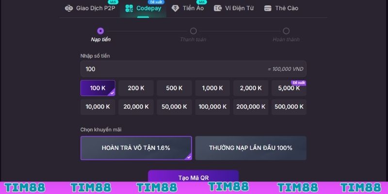 Biểu mẫu nạp tiền hỗ trợ tốt nhất cho người chơi trên TIM88