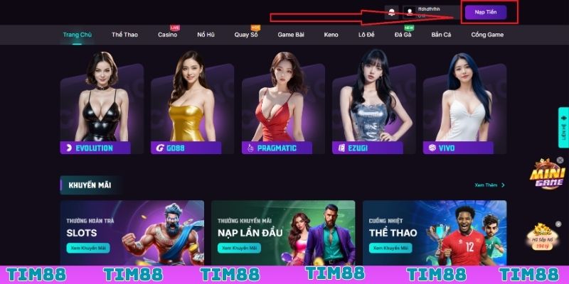 Nạp tiền rút tiền TIM88